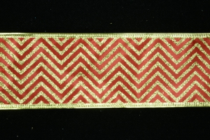 2.5 Inch Red & Gold Wired Christmas Ribbon w/ Gold Edges -Red with metallic Gold Zig-Zag Design, 2.5 Inch x 50 Yards (Lot of 1 Spool) SALE ITEM